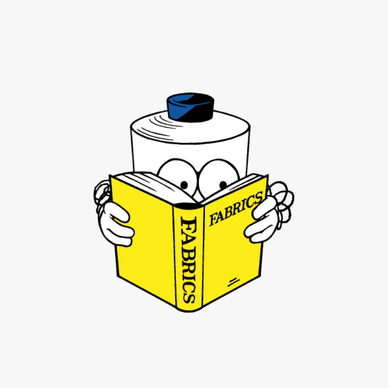 糸巻きをモチーフにしたFROさんの公式イラスト。黄色い本を読む絵柄