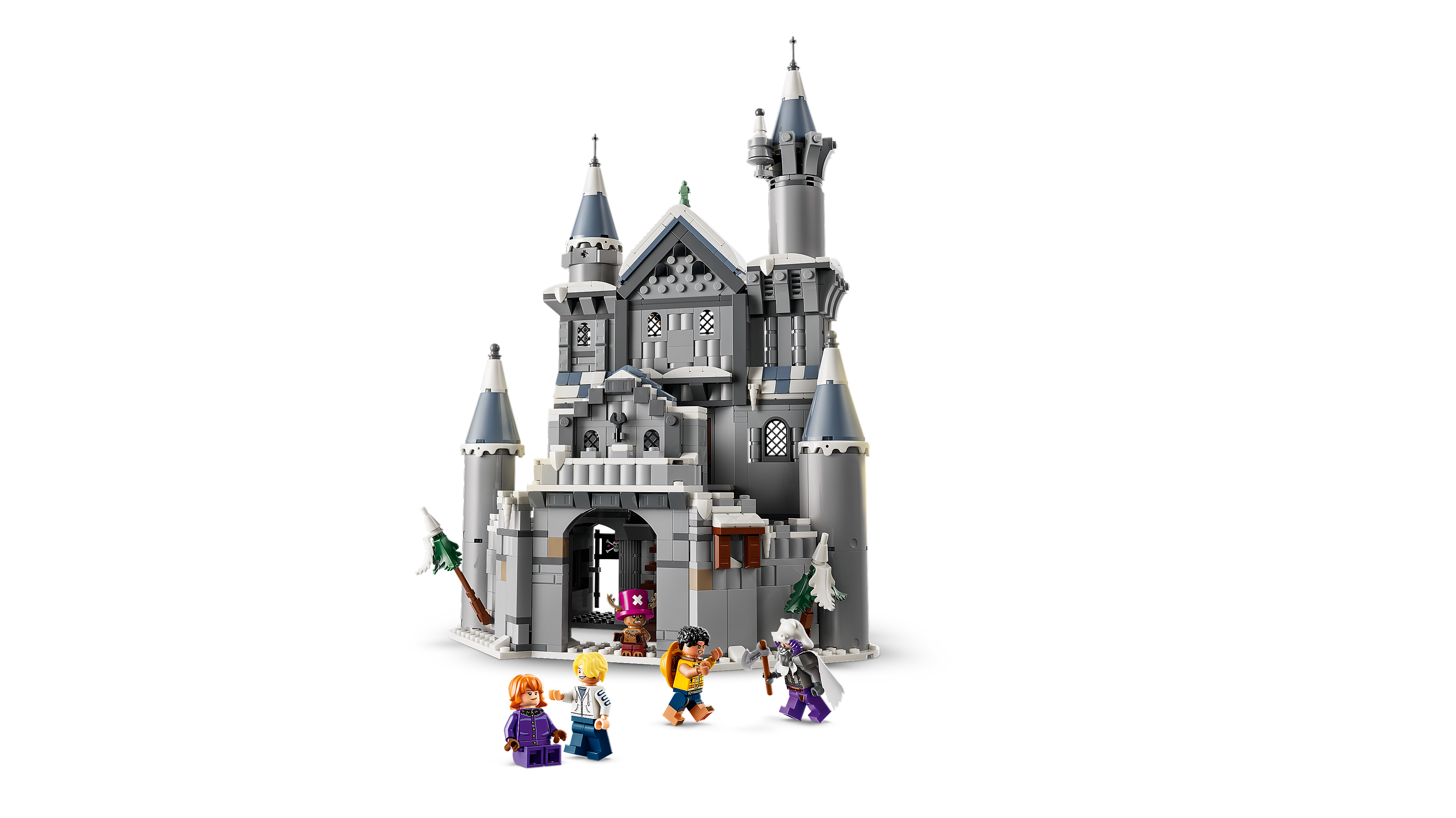 城正面とミニフィギュアの配置例。 画像:レゴグループ公式ニュースルーム/©2026 The LEGO Group
