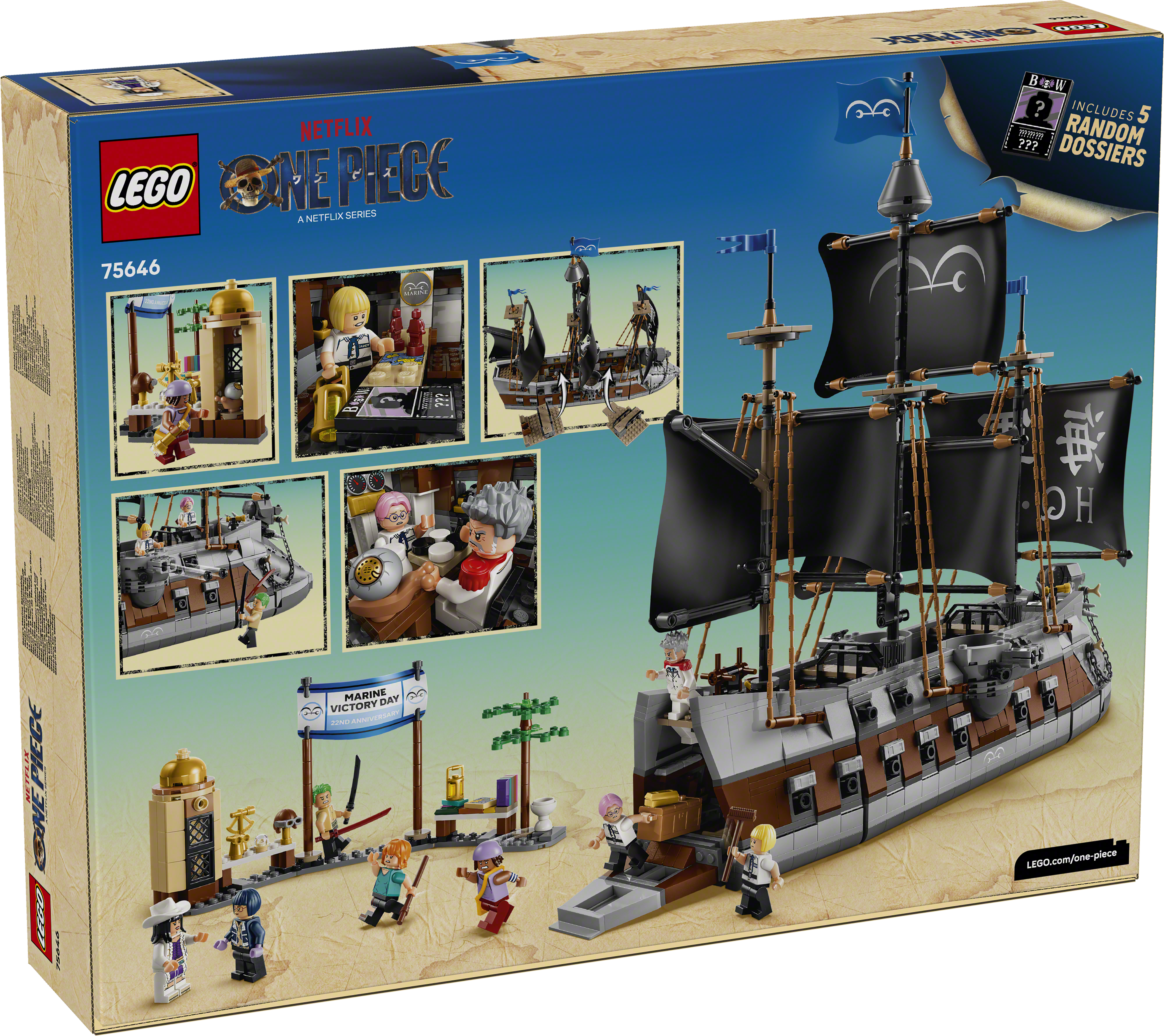 箱背面。船内、市場、5 RANDOM DOSSIERSの表示。 画像:レゴグループ公式ニュースルーム/©2026 The LEGO Group